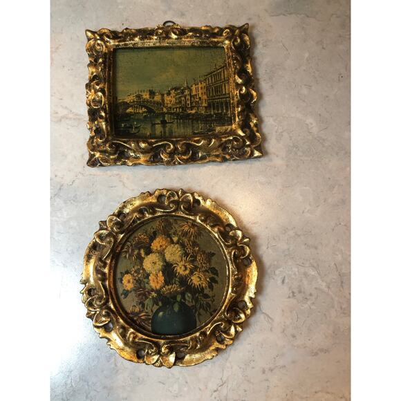 Vintage 1968 Miniatures Baroque Art Deco Prints Made Italy Wooden Gilded Frames